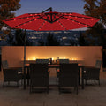 10 Feet Solar Offset Hanging Umbrella with Base and 32 LED Lights-Wine DirectDeals