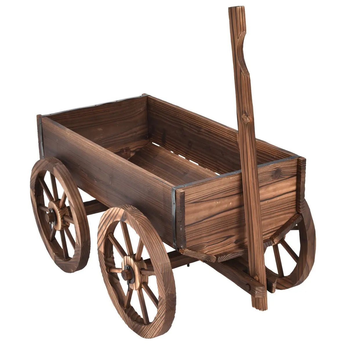 Wood Wagon Planter Pot Stand with Wheels DirectDeals