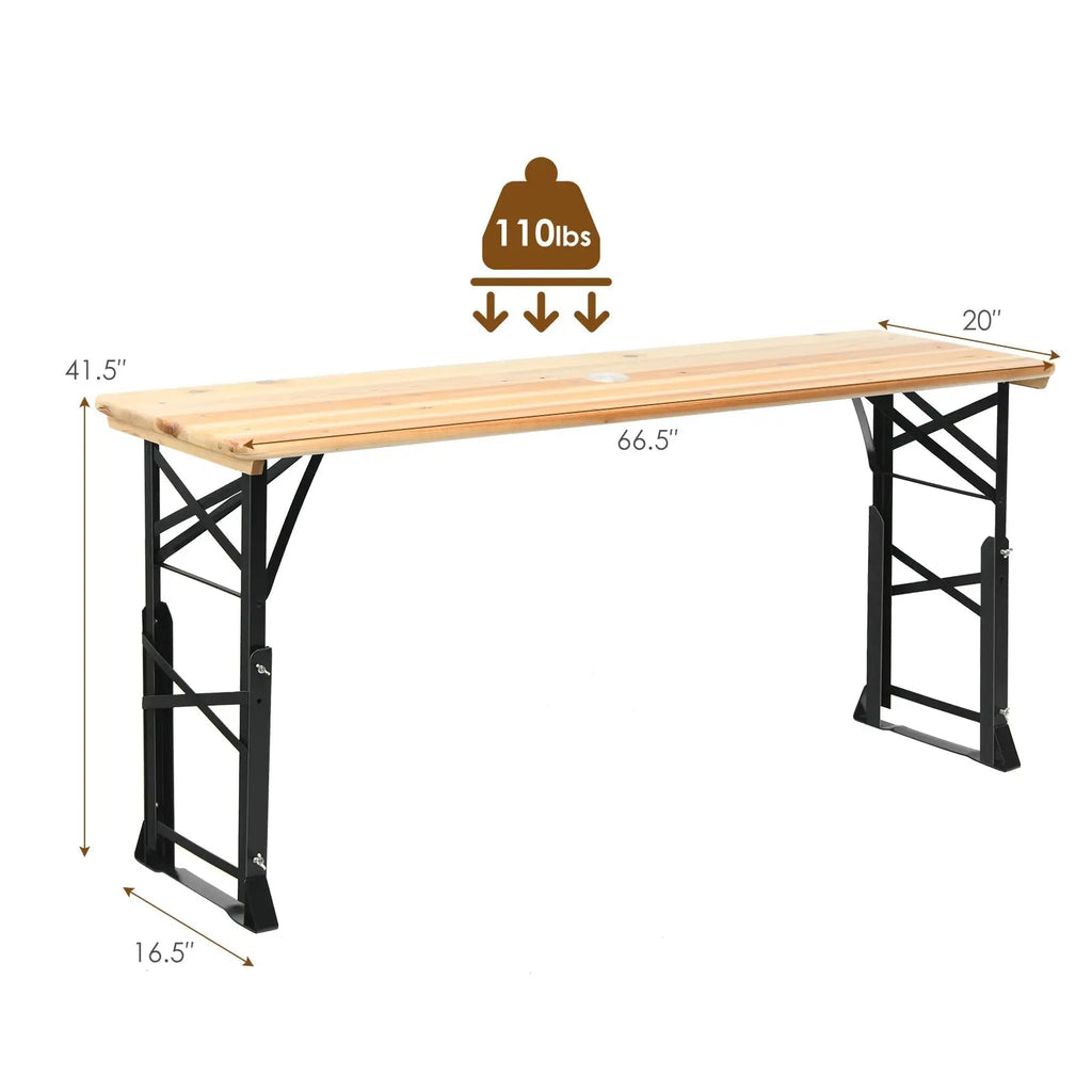 66.5 Inch Outdoor Wood Folding Picnic Table with Adjustable Heights DirectDeals