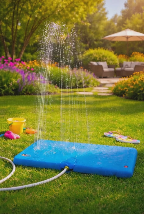 Sunneday Splash Pad for Kids | Oscillating Water Sprinkler | Backyard Summer Fun | Blue