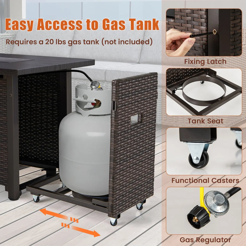 50000 BTU 2 Inch ropane Gas Fire Pit Table with Wind Guard and Glass Rocks-Brown DirectDeals