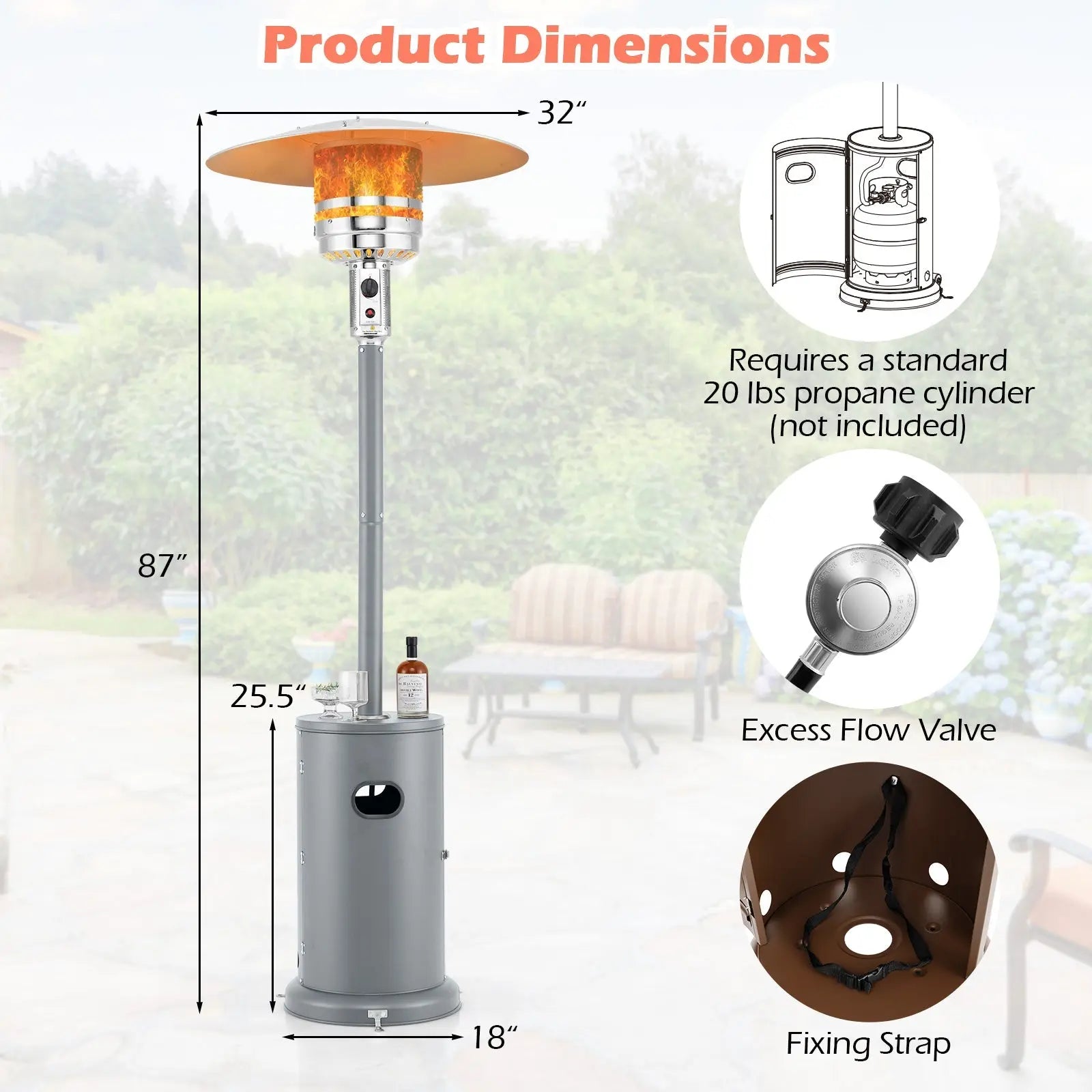 50000 BTU Propane Patio Heater with Round Table Design-Brown DirectDeals