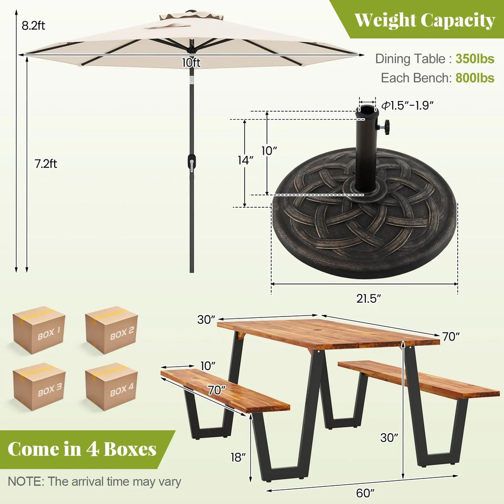 Outdoor Dining Table Set for 6 with 10 Feet Umbrella and Base DirectDeals