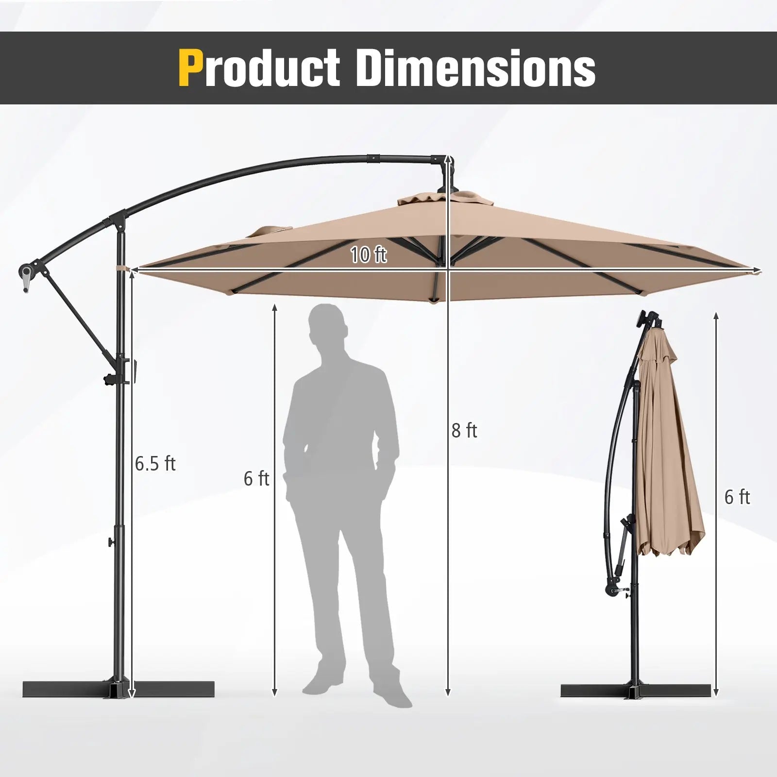 10 Feet Offset Hanging Umbrella with Base and Infinite Tilt-Coffee DirectDeals