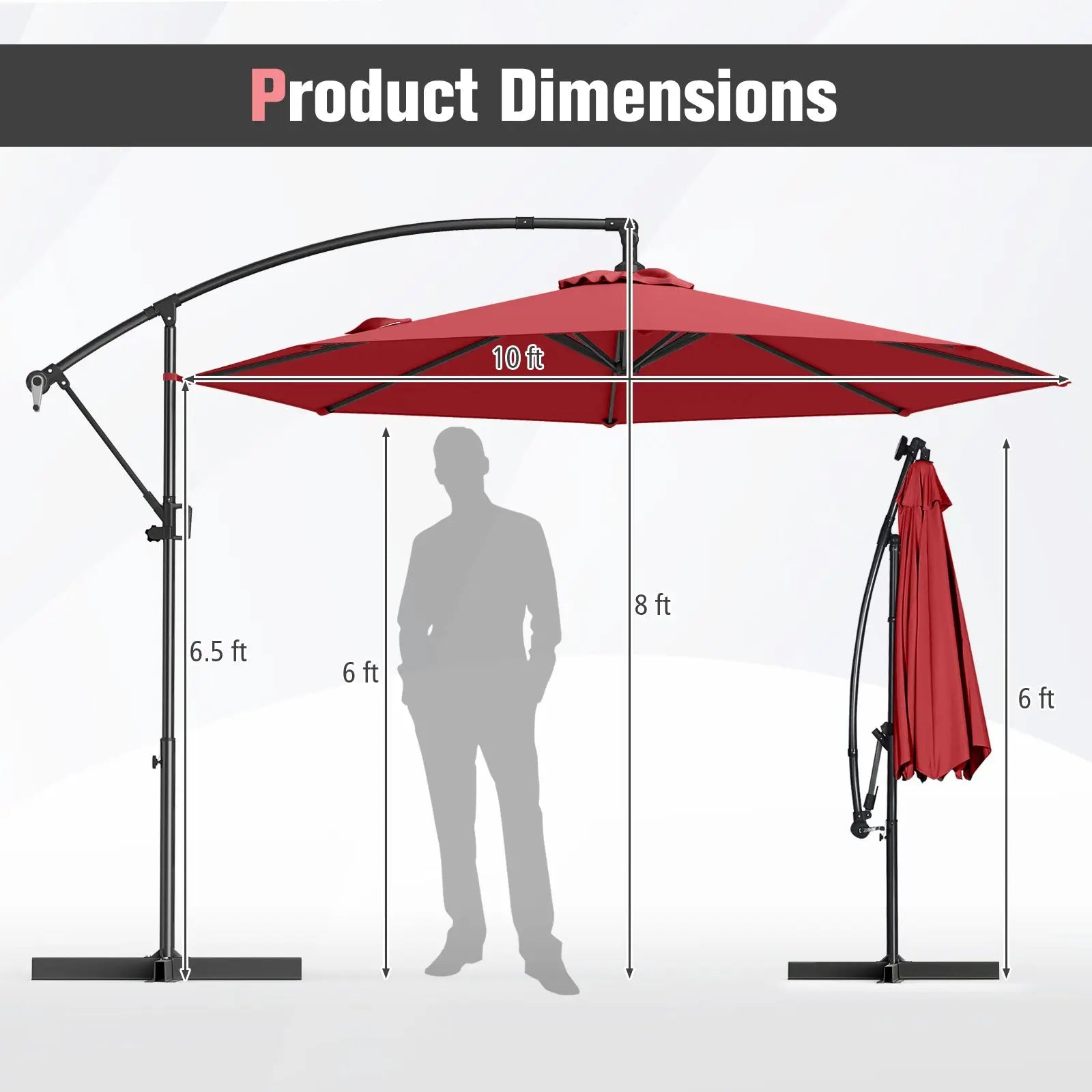 10 Feet Offset Hanging Umbrella with Base and Infinite Tilt-Wine DirectDeals
