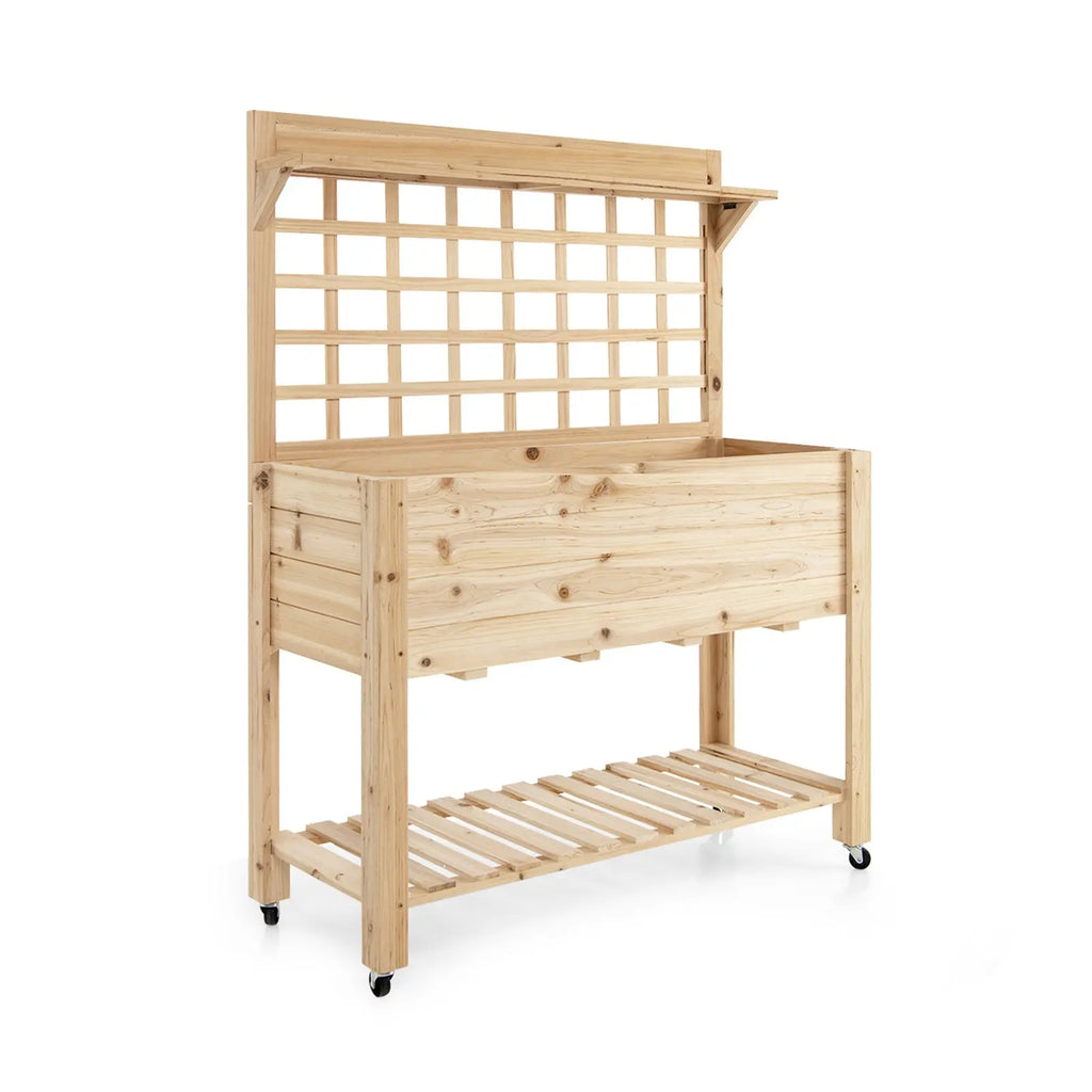 Wooden Raised Garden Bed with Wheels Trellis and Storage Shelf DirectDeals