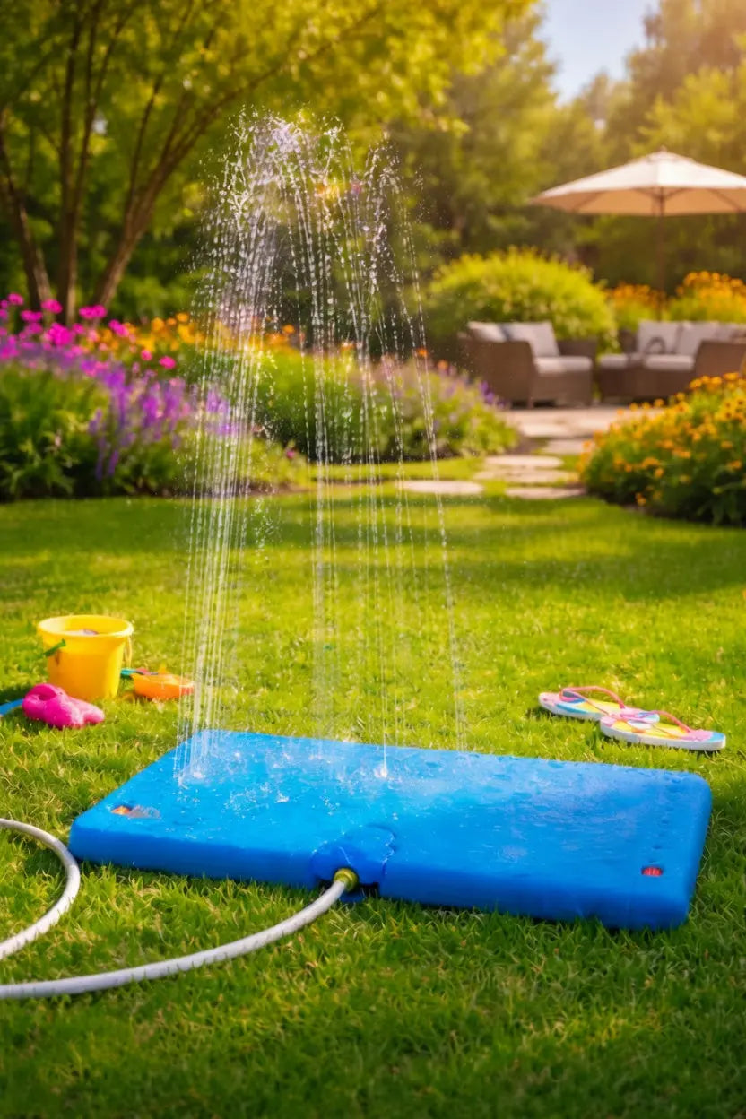 Sunneday Splash Pad for Kids | Oscillating Water Sprinkler | Backyard Summer Fun | Blue - Sunneday LLC